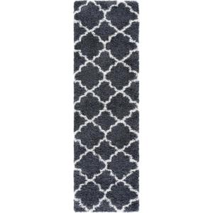SAFAVIEH Hudson Shag Collection Area Rug – 5’3″ x 7’6″, Grey & Ivory, Moroccan Trellis Design, Non-Shedding & Easy Care, 2-inch Thick Ideal for High Traffic Areas in Living Room, Bedroom (SGH282B)(Dark Grey/Ivory)