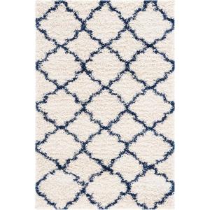 SAFAVIEH Hudson Shag Collection Area Rug – 5’3″ x 7’6″, Grey & Ivory, Moroccan Trellis Design, Non-Shedding & Easy Care, 2-inch Thick Ideal for High Traffic Areas in Living Room, Bedroom (SGH282B)(Ivory/Navy)