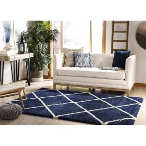 SAFAVIEH Hudson Shag Collection Area Rug – 5’3″ x 7’6″, Ivory & Grey, Modern Trellis Design, Non-Shedding & Easy Care, 2-inch Thick Ideal for High Traffic Areas in Living Room, Bedroom (SGH281A)(Navy/Ivory)