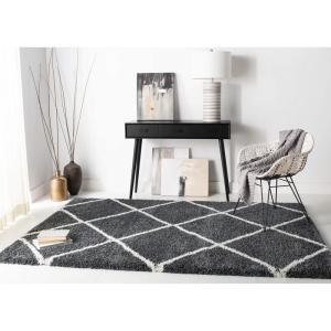 SAFAVIEH Hudson Shag Collection Area Rug – 5’3″ x 7’6″, Ivory & Grey, Modern Trellis Design, Non-Shedding & Easy Care, 2-inch Thick Ideal for High Traffic Areas in Living Room, Bedroom (SGH281A)(Dark Grey/Ivory)