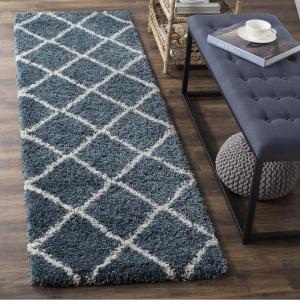 SAFAVIEH Hudson Shag Collection Area Rug – 5’3″ x 7’6″, Ivory & Grey, Modern Trellis Design, Non-Shedding & Easy Care, 2-inch Thick Ideal for High Traffic Areas in Living Room, Bedroom (SGH281A)(Slate Blue/Ivory)
