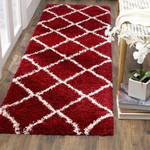 SAFAVIEH Hudson Shag Collection Area Rug – 5’3″ x 7’6″, Ivory & Grey, Modern Trellis Design, Non-Shedding & Easy Care, 2-inch Thick Ideal for High Traffic Areas in Living Room, Bedroom (SGH281A)(Red/Ivory)
