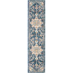 SAFAVIEH Madison Collection Area Rug – 6’7″ Square, Cream & Blue, Boho Chic Distressed Medallion Design, Non-Shedding & Easy to Clean, Ideal for Living Room, Bedroom, Dining Space (MAD473B)(Blue/Light Blue)
