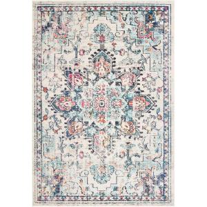 SAFAVIEH Madison Collection Area Rug – 6’7″ Square, Cream & Blue, Boho Chic Distressed Medallion Design, Non-Shedding & Easy to Clean, Ideal for Living Room, Bedroom, Dining Space (MAD473B)(Cream/Blue)