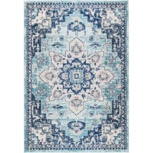 SAFAVIEH Madison Collection Area Rug – 6’7″ Square, Cream & Blue, Boho Chic Distressed Medallion Design, Non-Shedding & Easy to Clean, Ideal for Living Room, Bedroom, Dining Space (MAD473B)(Teal/Navy)