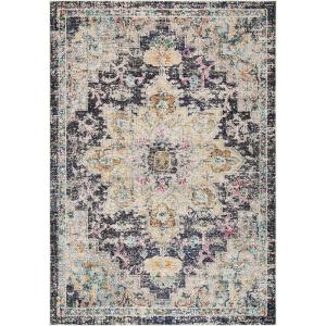SAFAVIEH Madison Collection Area Rug – 6’7″ Square, Cream & Blue, Boho Chic Distressed Medallion Design, Non-Shedding & Easy to Clean, Ideal for Living Room, Bedroom, Dining Space (MAD473B)(Black/Gold)