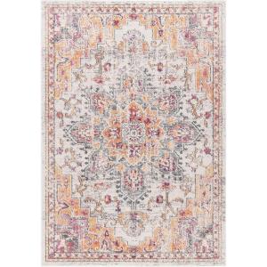 SAFAVIEH Madison Collection Area Rug – 6’7″ Square, Cream & Blue, Boho Chic Distressed Medallion Design, Non-Shedding & Easy to Clean, Ideal for Living Room, Bedroom, Dining Space (MAD473B)(Beige/Orange)