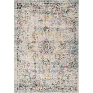 SAFAVIEH Madison Collection Area Rug – 6’7″ Square, Cream & Blue, Boho Chic Distressed Medallion Design, Non-Shedding & Easy to Clean, Ideal for Living Room, Bedroom, Dining Space (MAD473B)(Grey/Gold)
