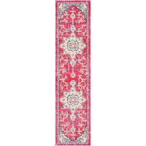 SAFAVIEH Madison Collection Area Rug – 6’7″ Square, Cream & Blue, Boho Chic Distressed Medallion Design, Non-Shedding & Easy to Clean, Ideal for Living Room, Bedroom, Dining Space (MAD473B)(Fuchsia/Blue)