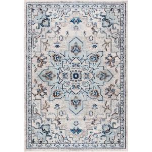 SAFAVIEH Madison Collection Area Rug – 6’7″ Square, Cream & Blue, Boho Chic Distressed Medallion Design, Non-Shedding & Easy to Clean, Ideal for Living Room, Bedroom, Dining Space (MAD473B)(Ivory/Light Blue)
