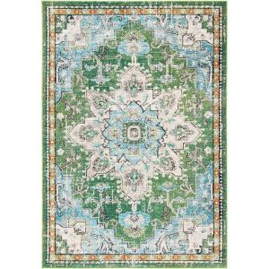 SAFAVIEH Madison Collection Area Rug – 6’7″ Square, Cream & Blue, Boho Chic Distressed Medallion Design, Non-Shedding & Easy to Clean, Ideal for Living Room, Bedroom, Dining Space (MAD473B)(Green/Turquoise)