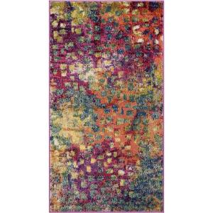 SAFAVIEH Monaco Collection Area Rug – 8′ x 10′, Pink & Multi, Boho Chic Abstract Watercolor Design, Non-Shedding & Easy Care, Ideal for High Traffic Areas in Living Room, Bedroom (MNC225D)(Pink/Multi)