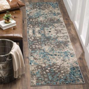 SAFAVIEH Monaco Collection Area Rug – 8′ x 10′, Pink & Multi, Boho Chic Abstract Watercolor Design, Non-Shedding & Easy Care, Ideal for High Traffic Areas in Living Room, Bedroom (MNC225D)(Grey/Light Blue)