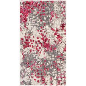 SAFAVIEH Monaco Collection Area Rug – 8′ x 10′, Pink & Multi, Boho Chic Abstract Watercolor Design, Non-Shedding & Easy Care, Ideal for High Traffic Areas in Living Room, Bedroom (MNC225D)(Grey/Fuchsia)