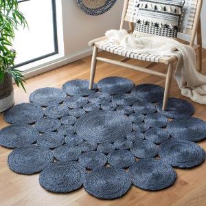 SAFAVIEH Natural Fiber Collection Area Rug – 3′ Round, Natural, Handmade Boho Charm Farmhouse Jute, Ideal for High Traffic Areas in Living Room, Bedroom (NF363A)(Navy)