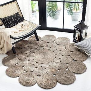 SAFAVIEH Natural Fiber Collection Area Rug – 3′ Round, Natural, Handmade Boho Charm Farmhouse Jute, Ideal for High Traffic Areas in Living Room, Bedroom (NF363A)(Grey)