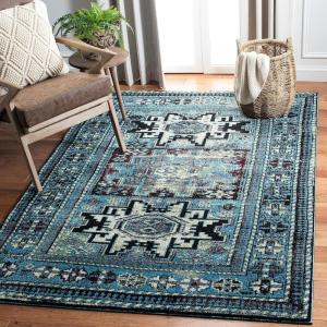 SAFAVIEH Vintage Hamadan Collection Area Rug – 8′ x 10′, Red & Multi, Oriental Traditional Persian Design, Non-Shedding & Easy Care, Ideal for High Traffic Areas in Living Room, Bedroom (VTH213A)(Light Blue/Black)