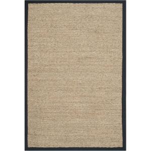 Safavieh Area Rug 6′ Round – Natural Fiber Collection – Natural & Black, Seagrass, Herringbone Pattern with Border (NF115C)(Natural/Black)