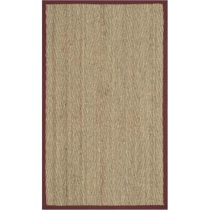 Safavieh Area Rug 6′ Round – Natural Fiber Collection – Natural & Black, Seagrass, Herringbone Pattern with Border (NF115C)(Natural/Burgundy Red)