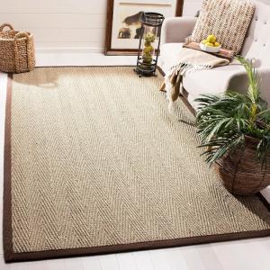 Safavieh Area Rug 6′ Round – Natural Fiber Collection – Natural & Black, Seagrass, Herringbone Pattern with Border (NF115C)(Natural/Dark Brown)