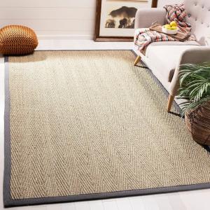 Safavieh Area Rug 6′ Round – Natural Fiber Collection – Natural & Black, Seagrass, Herringbone Pattern with Border (NF115C)(Natural/Dark Grey)