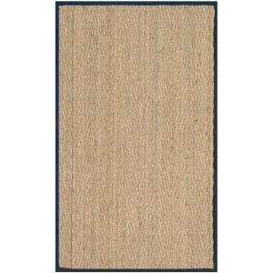 Safavieh Area Rug 6′ Round – Natural Fiber Collection – Natural & Black, Seagrass, Herringbone Pattern with Border (NF115C)(Natural/Navy Blue)