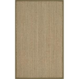 Safavieh Area Rug 6′ Round – Natural Fiber Collection – Natural & Black, Seagrass, Herringbone Pattern with Border (NF115C)(Natural/Olive)