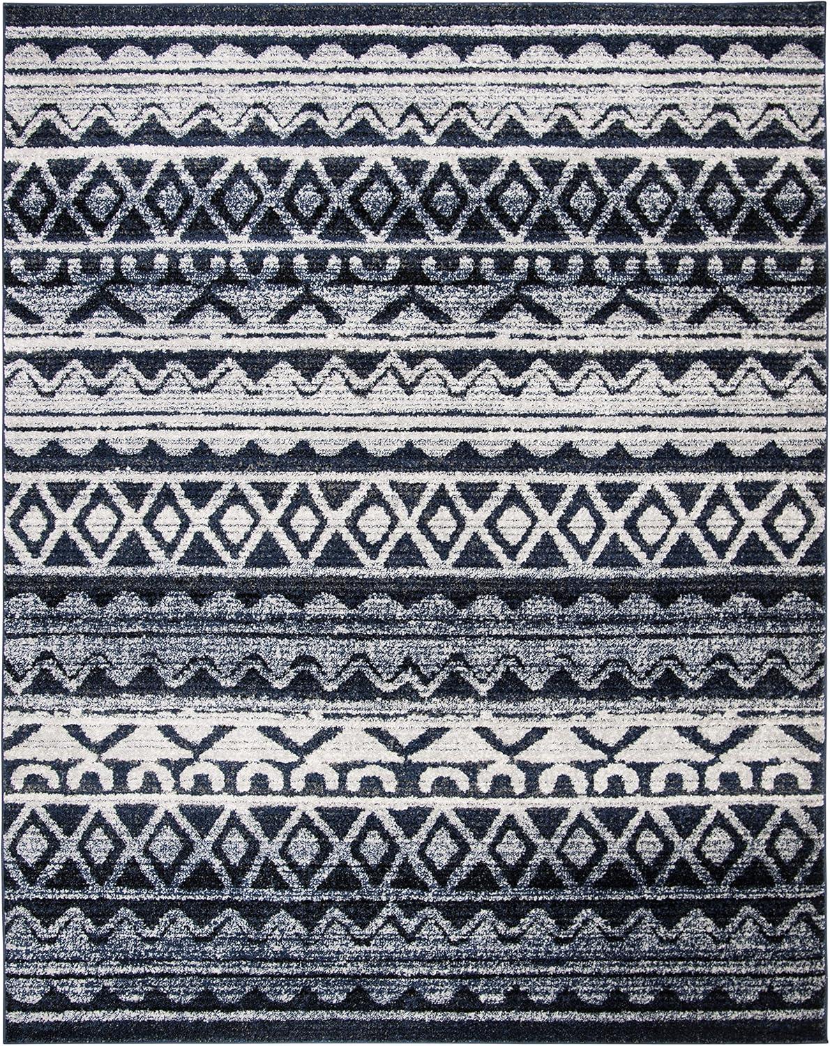 image:imageSAFAVIEH Adirondack Collection Area Rug 51 x 76 Ivory amp Charcoal Moroccan Boho Distressed Design NonShedding amp Easy Care Ideal for High Traffic Areas in Living Room Bedroom ADR119NIvoryNavy