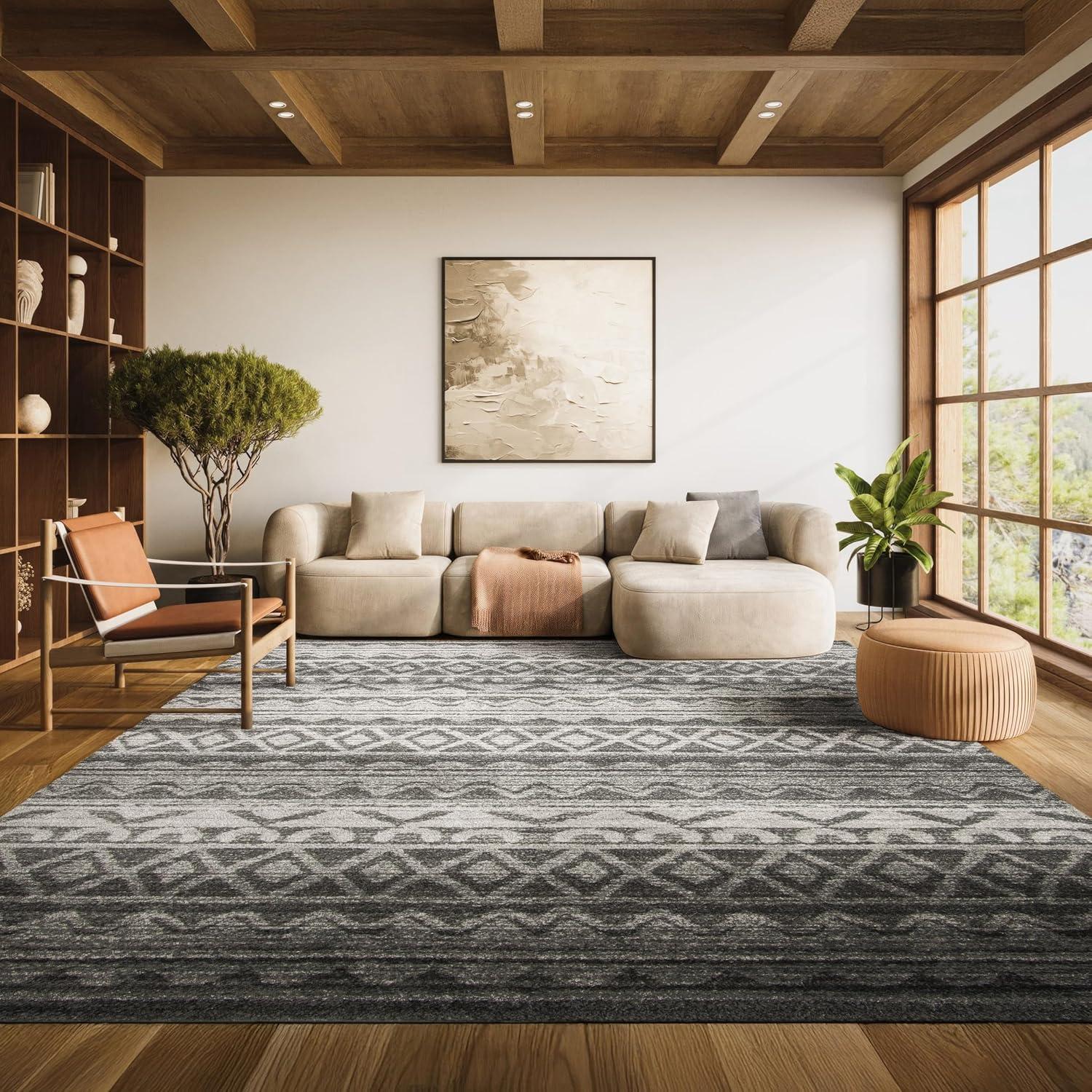 image:imageSAFAVIEH Adirondack Collection Area Rug 51 x 76 Ivory amp Charcoal Moroccan Boho Distressed Design NonShedding amp Easy Care Ideal for High Traffic Areas in Living Room Bedroom ADR119NIvoryCharcoal