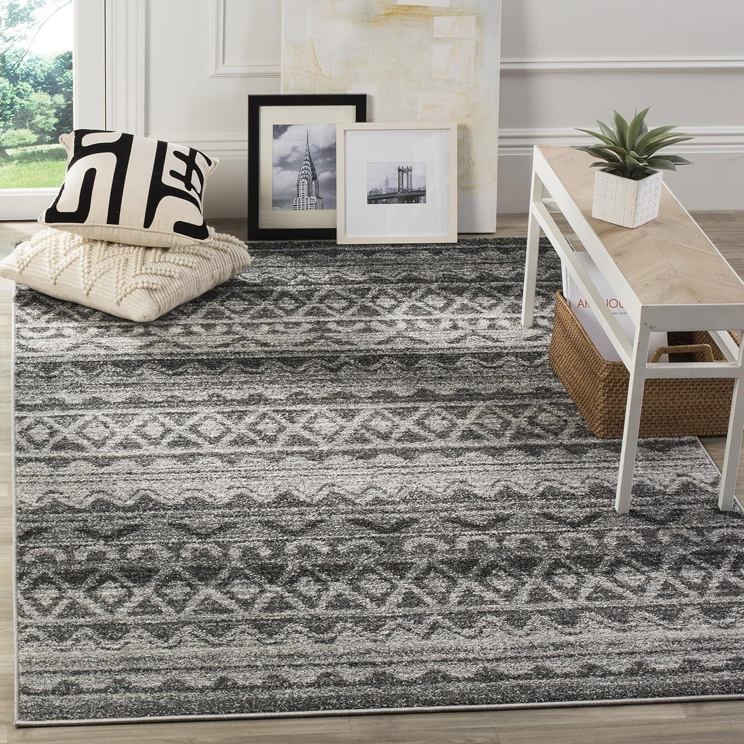 image:imageSAFAVIEH Adirondack Collection Area Rug 51 x 76 Ivory amp Charcoal Moroccan Boho Distressed Design NonShedding amp Easy Care Ideal for High Traffic Areas in Living Room Bedroom ADR119NIvoryCharcoal