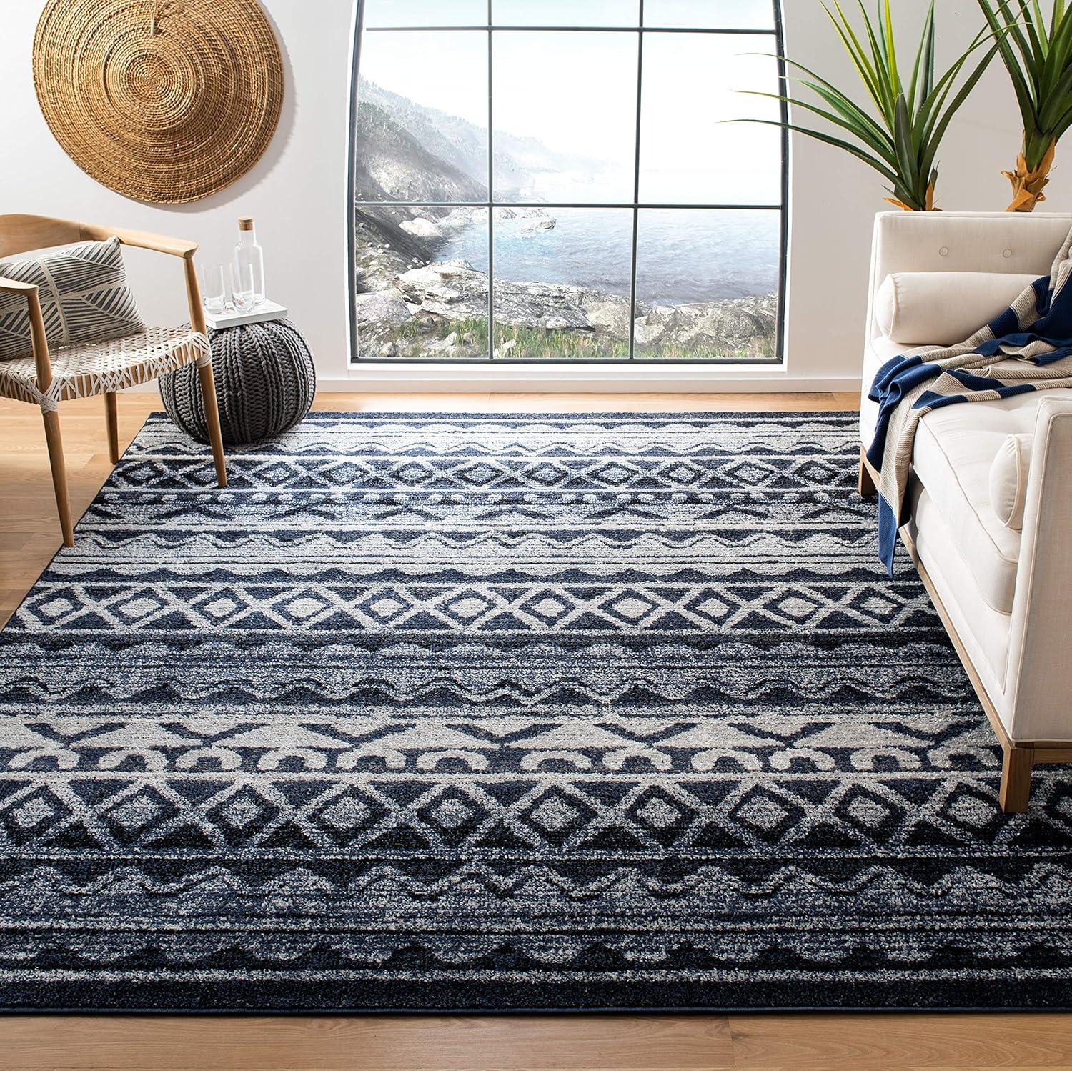 image:imageSAFAVIEH Adirondack Collection Area Rug 51 x 76 Ivory amp Charcoal Moroccan Boho Distressed Design NonShedding amp Easy Care Ideal for High Traffic Areas in Living Room Bedroom ADR119NIvoryNavy