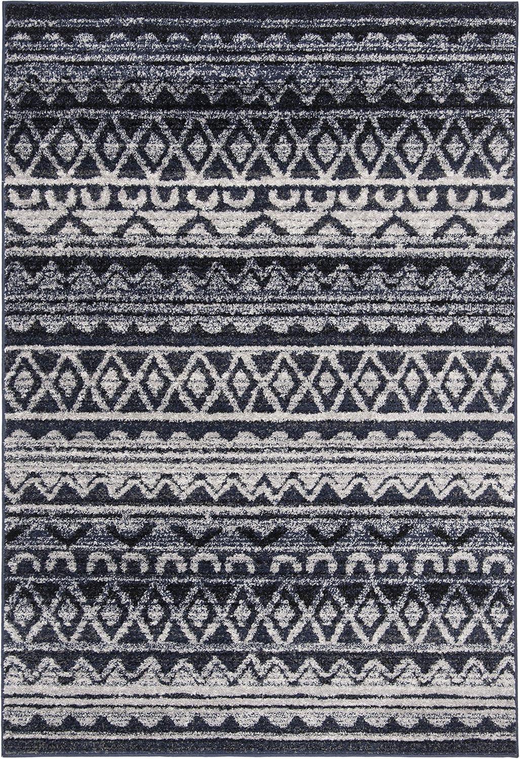 image:imageSAFAVIEH Adirondack Collection Area Rug 51 x 76 Ivory amp Charcoal Moroccan Boho Distressed Design NonShedding amp Easy Care Ideal for High Traffic Areas in Living Room Bedroom ADR119NIvoryNavy