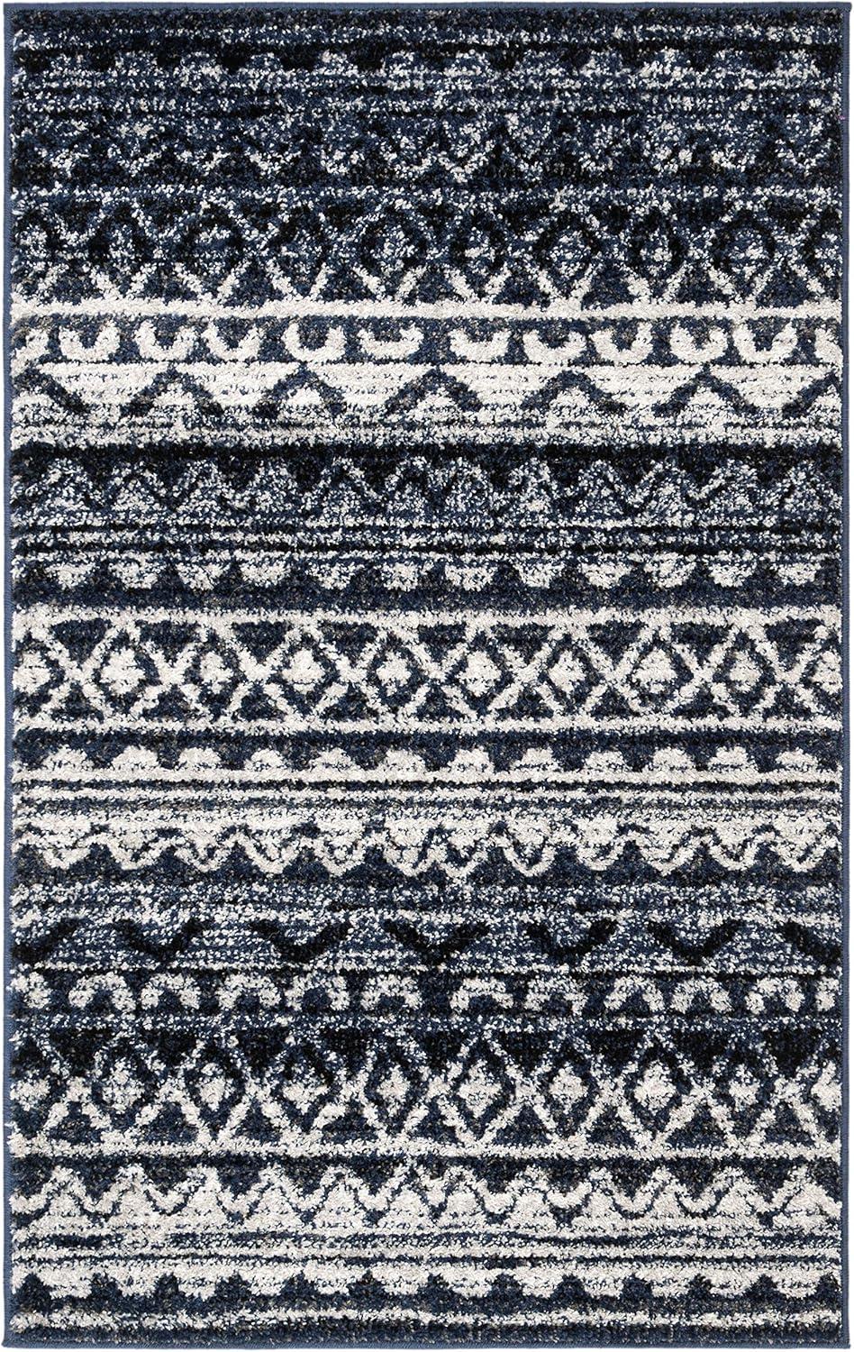 image:imageSAFAVIEH Adirondack Collection Area Rug 51 x 76 Ivory amp Charcoal Moroccan Boho Distressed Design NonShedding amp Easy Care Ideal for High Traffic Areas in Living Room Bedroom ADR119NIvoryNavy