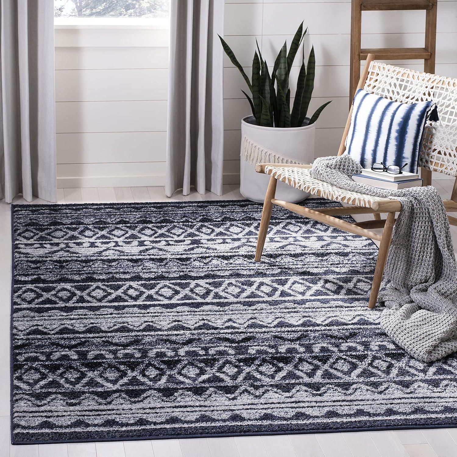 image:imageSAFAVIEH Adirondack Collection Area Rug 51 x 76 Ivory amp Charcoal Moroccan Boho Distressed Design NonShedding amp Easy Care Ideal for High Traffic Areas in Living Room Bedroom ADR119NIvoryNavy