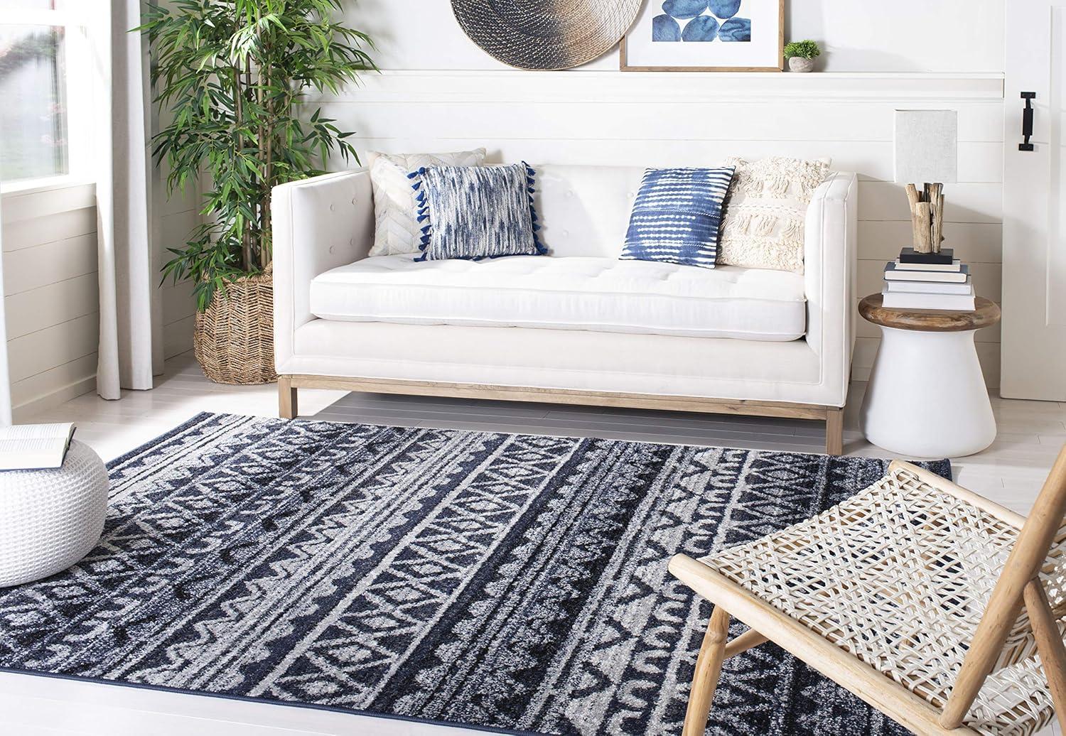 image:imageSAFAVIEH Adirondack Collection Area Rug 51 x 76 Ivory amp Charcoal Moroccan Boho Distressed Design NonShedding amp Easy Care Ideal for High Traffic Areas in Living Room Bedroom ADR119NIvoryNavy