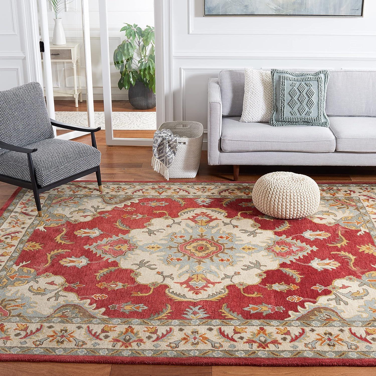 image:imageSAFAVIEH Antiquity Collection Area Rug 5 x 8 Blue amp Ivory Handmade Traditional Oriental Wool Ideal for High Traffic Areas in Living Room Bedroom AT520MRedGrey