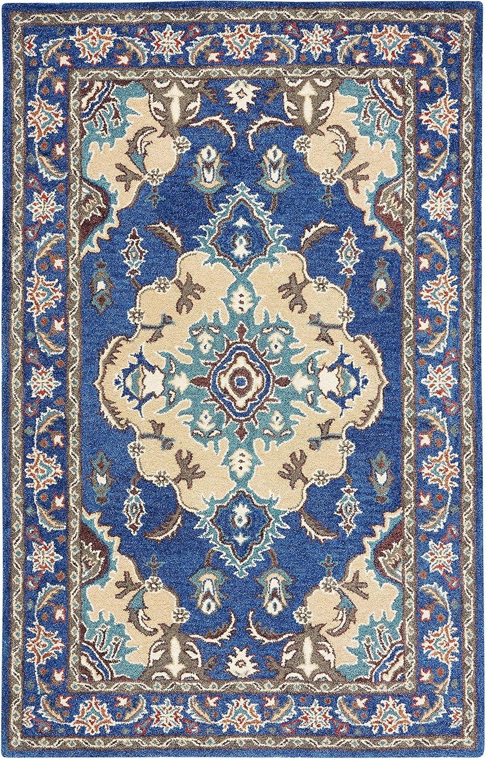 image:imageSAFAVIEH Antiquity Collection Area Rug 5 x 8 Blue amp Ivory Handmade Traditional Oriental Wool Ideal for High Traffic Areas in Living Room Bedroom AT520MBlueIvory