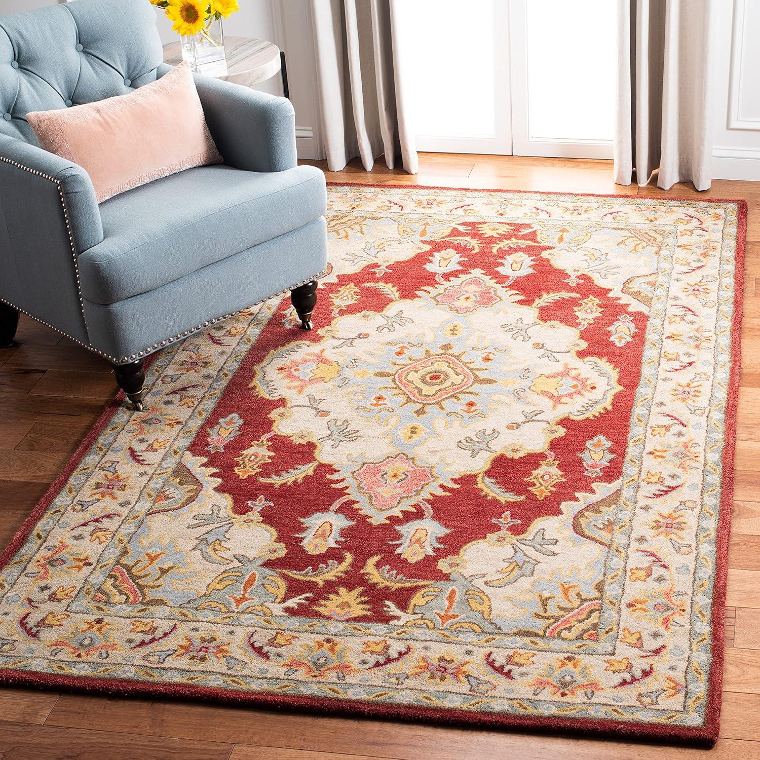 image:imageSAFAVIEH Antiquity Collection Area Rug 5 x 8 Blue amp Ivory Handmade Traditional Oriental Wool Ideal for High Traffic Areas in Living Room Bedroom AT520MRedGrey