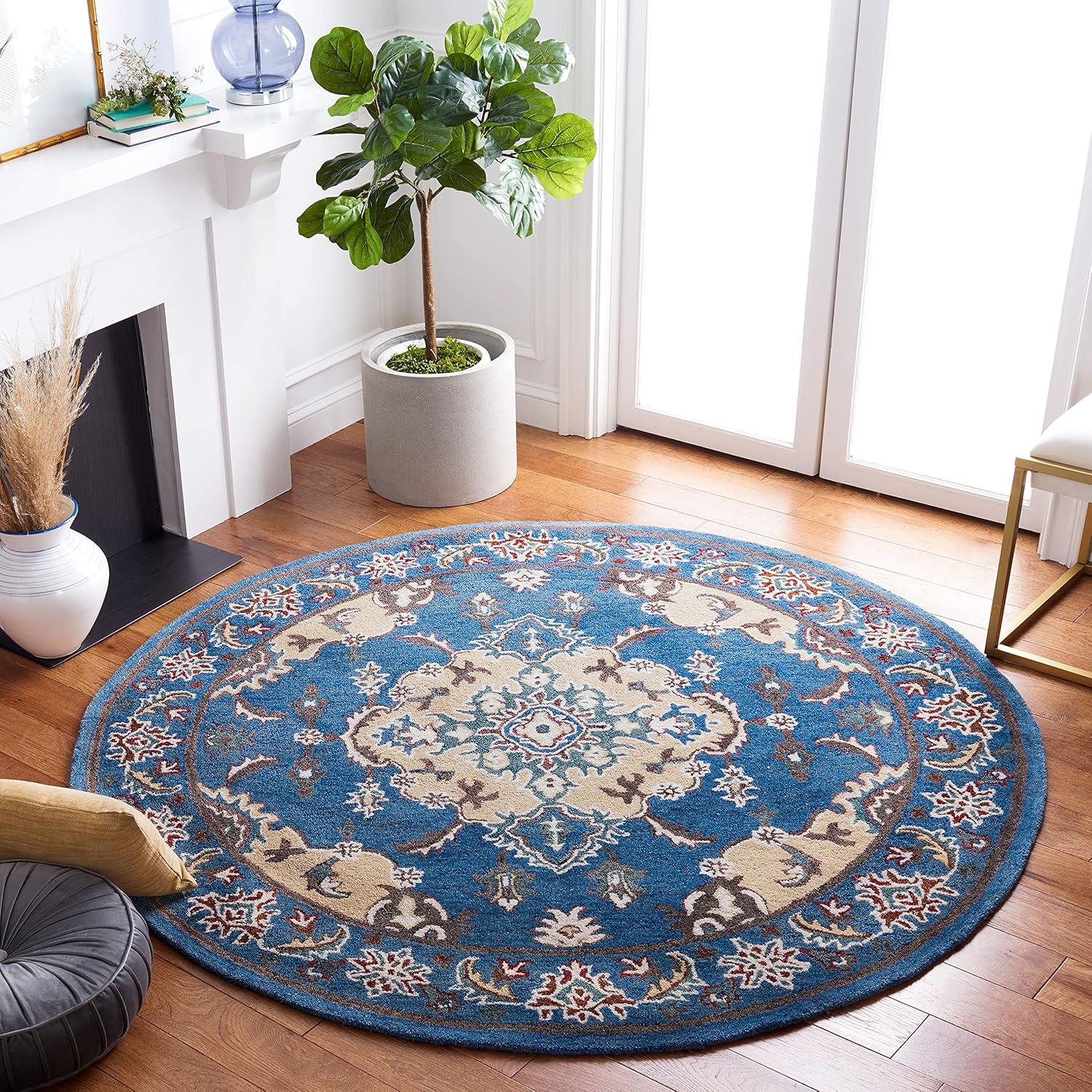 image:imageSAFAVIEH Antiquity Collection Area Rug 5 x 8 Blue amp Ivory Handmade Traditional Oriental Wool Ideal for High Traffic Areas in Living Room Bedroom AT520MBlueIvory