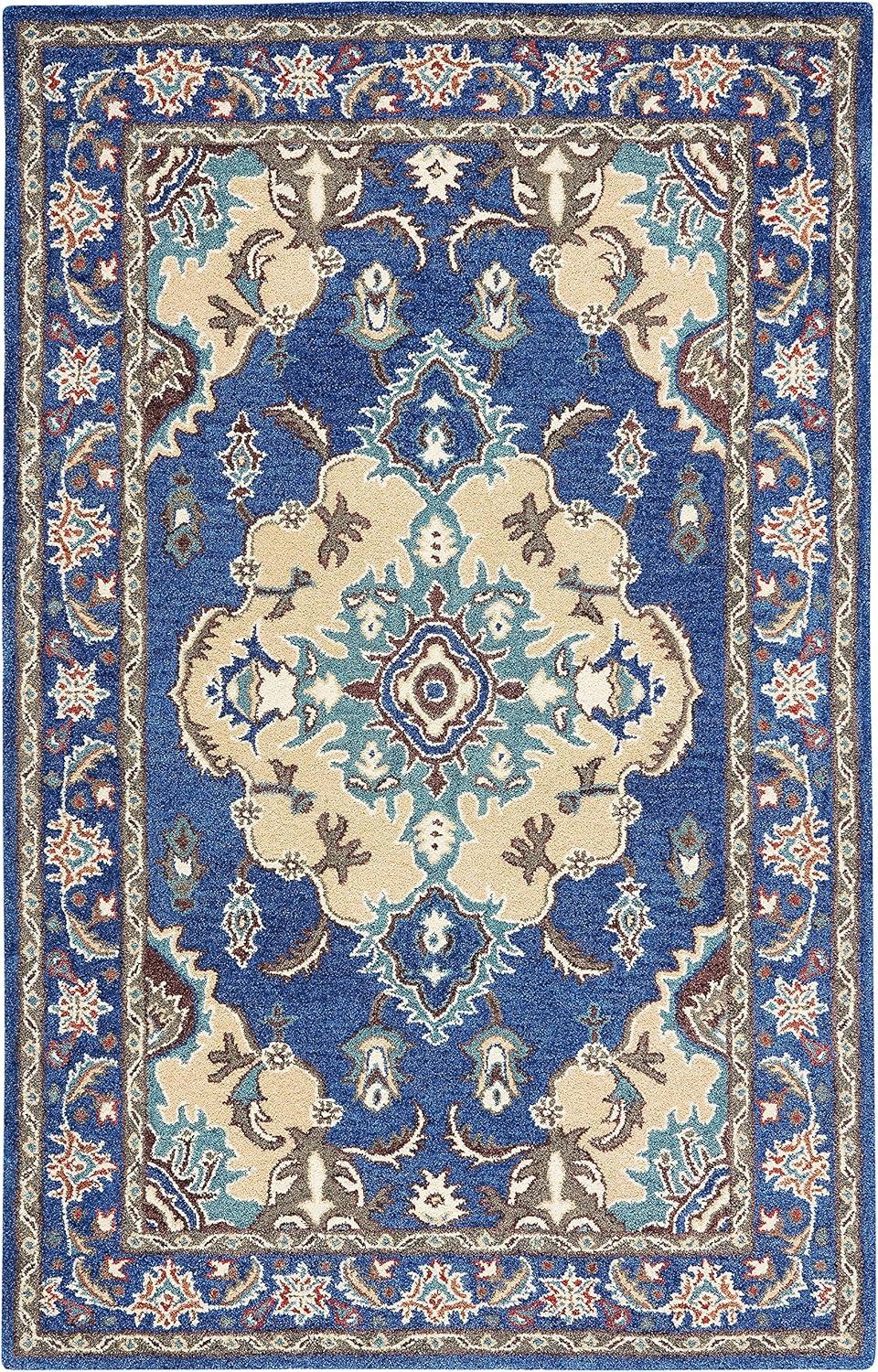 image:imageSAFAVIEH Antiquity Collection Area Rug 5 x 8 Blue amp Ivory Handmade Traditional Oriental Wool Ideal for High Traffic Areas in Living Room Bedroom AT520MBlueIvory