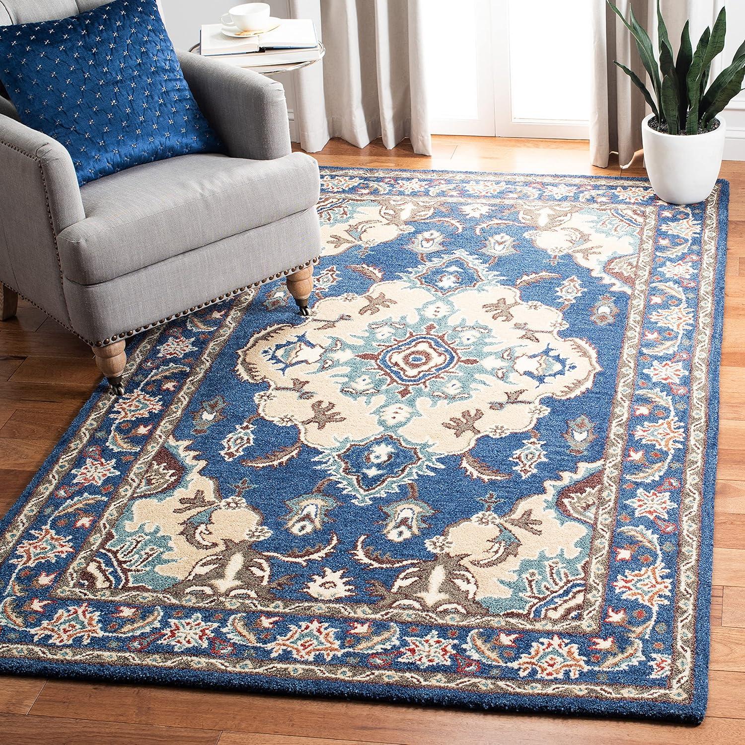 image:imageSAFAVIEH Antiquity Collection Area Rug 5 x 8 Blue amp Ivory Handmade Traditional Oriental Wool Ideal for High Traffic Areas in Living Room Bedroom AT520MBlueIvory