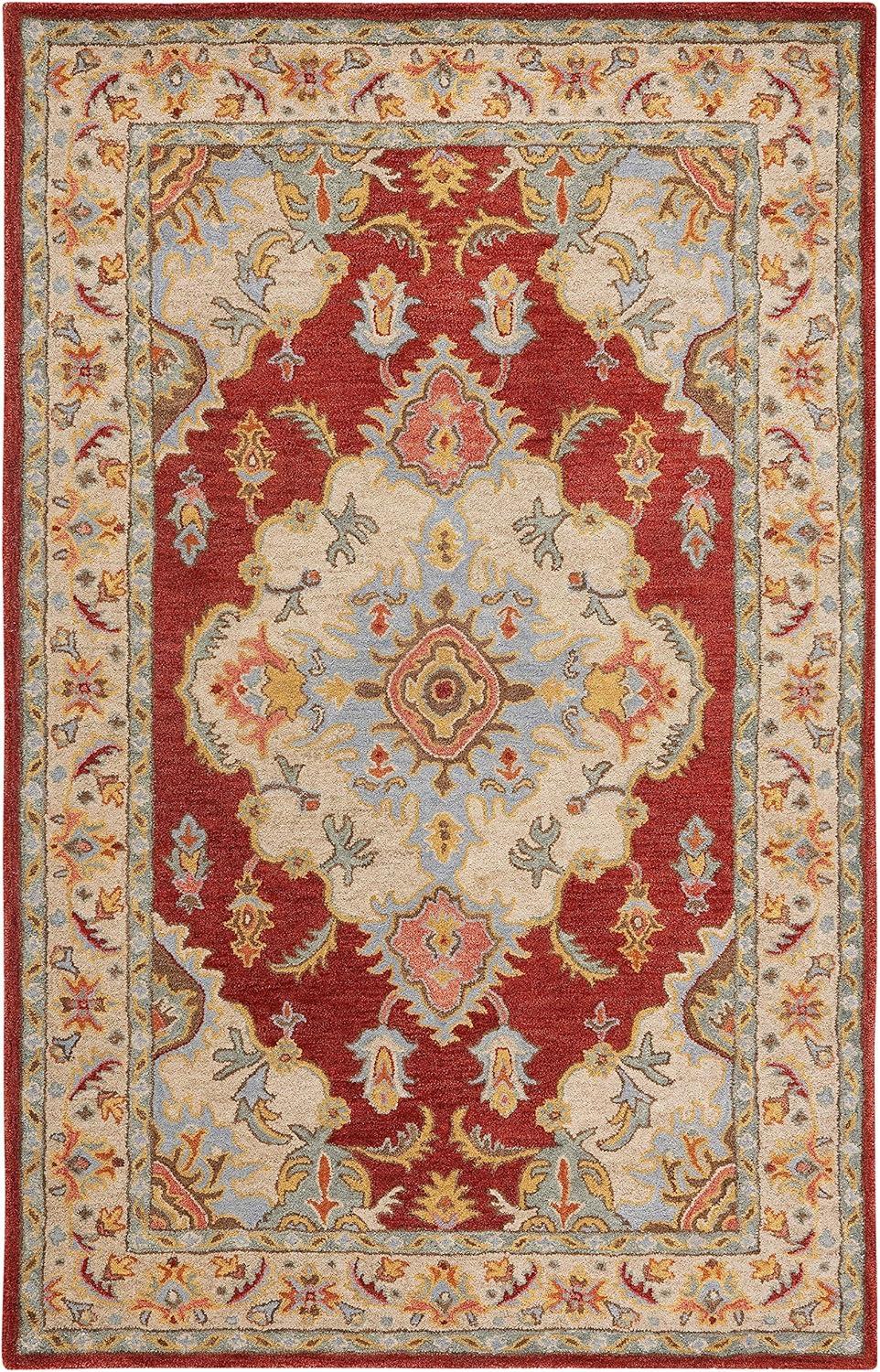 image:imageSAFAVIEH Antiquity Collection Area Rug 5 x 8 Blue amp Ivory Handmade Traditional Oriental Wool Ideal for High Traffic Areas in Living Room Bedroom AT520MRedGrey
