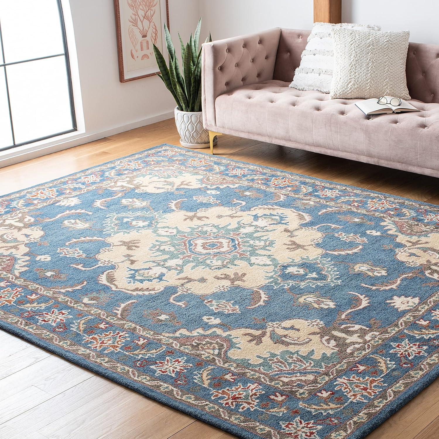 image:imageSAFAVIEH Antiquity Collection Area Rug 5 x 8 Blue amp Ivory Handmade Traditional Oriental Wool Ideal for High Traffic Areas in Living Room Bedroom AT520MBlueIvory