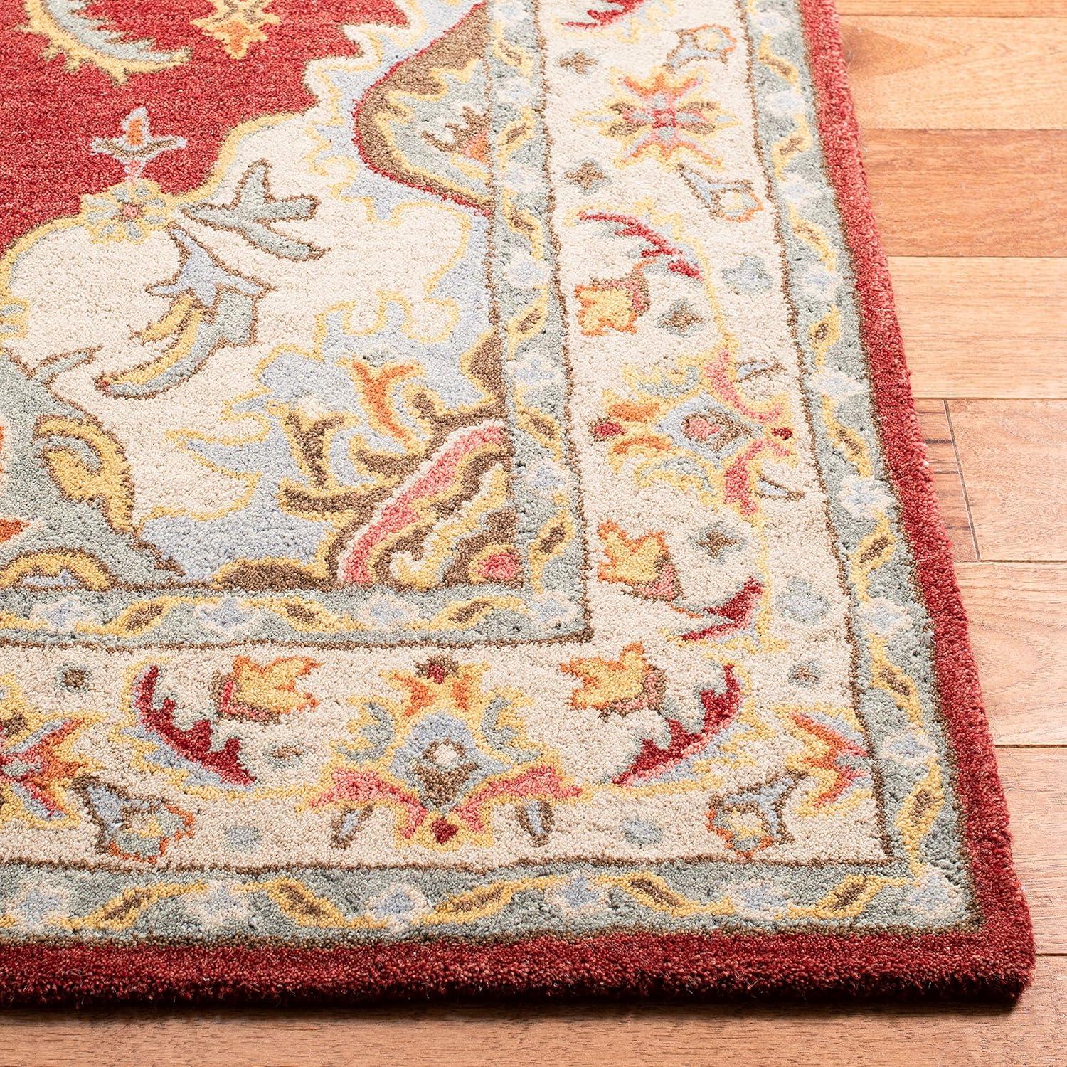 image:imageSAFAVIEH Antiquity Collection Area Rug 5 x 8 Blue amp Ivory Handmade Traditional Oriental Wool Ideal for High Traffic Areas in Living Room Bedroom AT520MRedGrey