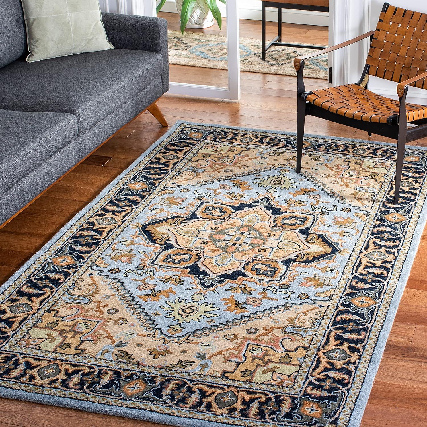 image:imageSAFAVIEH Area Rug 4x6 Heritage Collection Red Handmade Wool Traditional Oriental Medallion Design Ideal for Living Room Bedroom Dining Space HG625ABlueLight Brown
