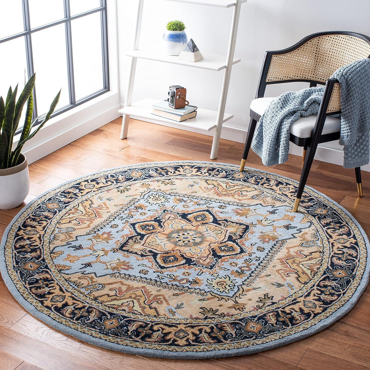 image:imageSAFAVIEH Area Rug 4x6 Heritage Collection Red Handmade Wool Traditional Oriental Medallion Design Ideal for Living Room Bedroom Dining Space HG625ABlueLight Brown