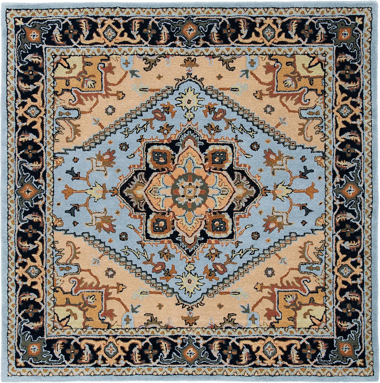 image:imageSAFAVIEH Area Rug 4x6 Heritage Collection Red Handmade Wool Traditional Oriental Medallion Design Ideal for Living Room Bedroom Dining Space HG625ABlueLight Brown