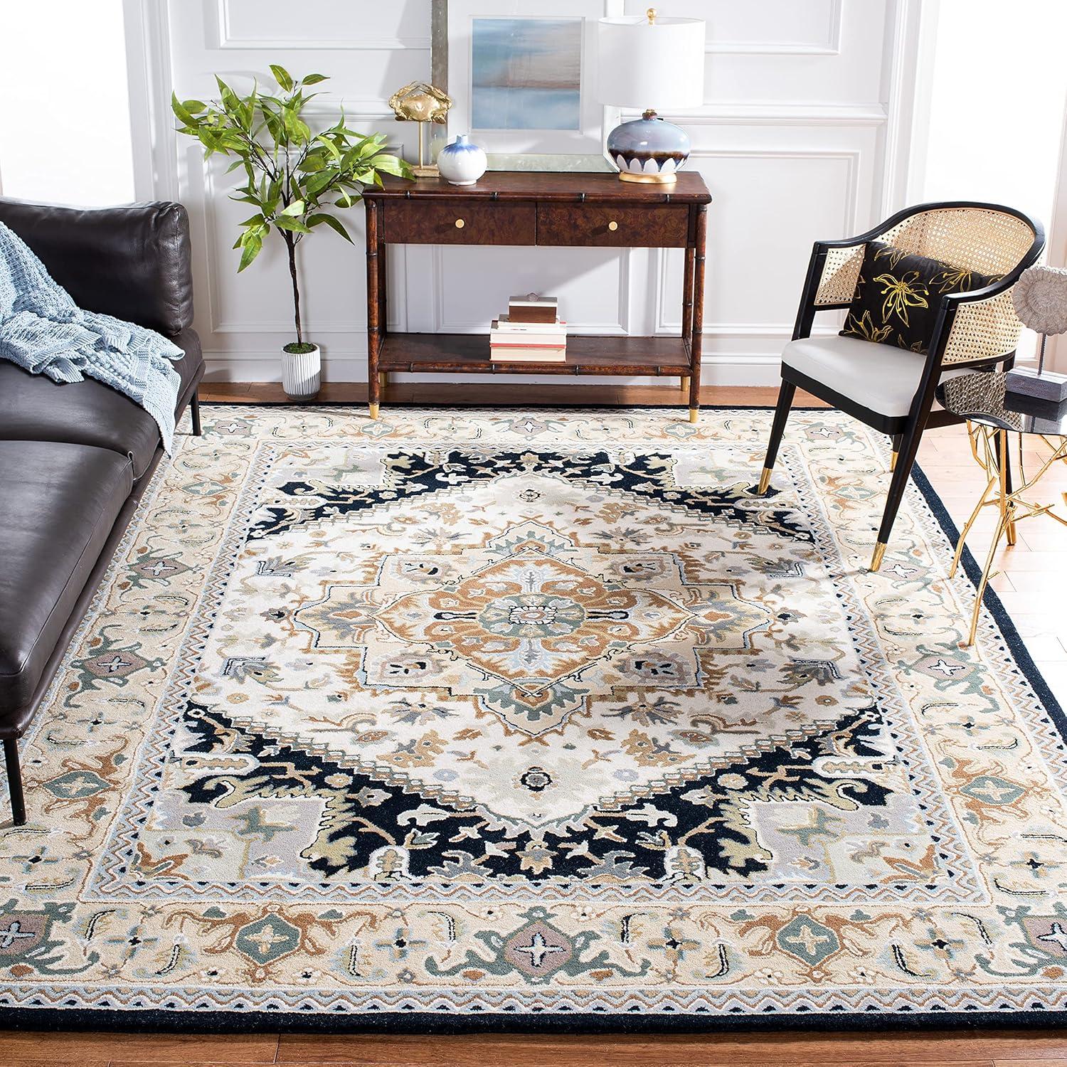 image:imageSAFAVIEH Area Rug 4x6 Heritage Collection Red Handmade Wool Traditional Oriental Medallion Design Ideal for Living Room Bedroom Dining Space HG625ABeigeNavy