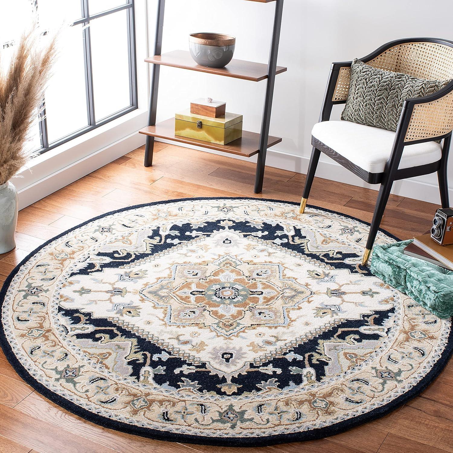 image:imageSAFAVIEH Area Rug 4x6 Heritage Collection Red Handmade Wool Traditional Oriental Medallion Design Ideal for Living Room Bedroom Dining Space HG625ABeigeNavy