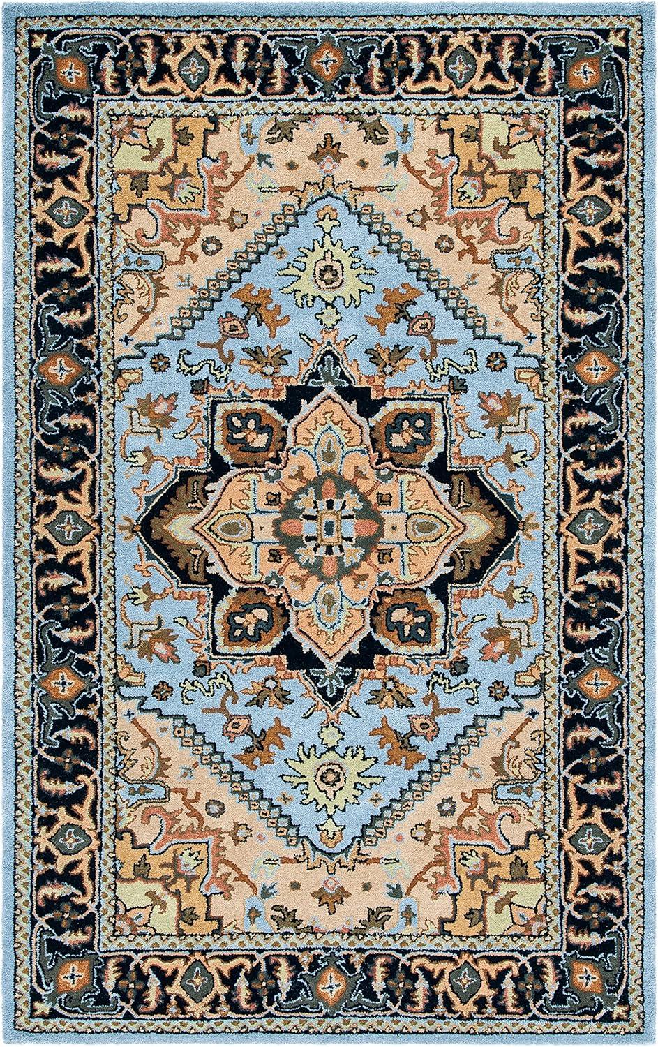 image:imageSAFAVIEH Area Rug 4x6 Heritage Collection Red Handmade Wool Traditional Oriental Medallion Design Ideal for Living Room Bedroom Dining Space HG625ABlueLight Brown